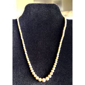 VTG Faux Pearl Necklace Graduated Strand Cream Beads Box Clasp Wedding Jewelry